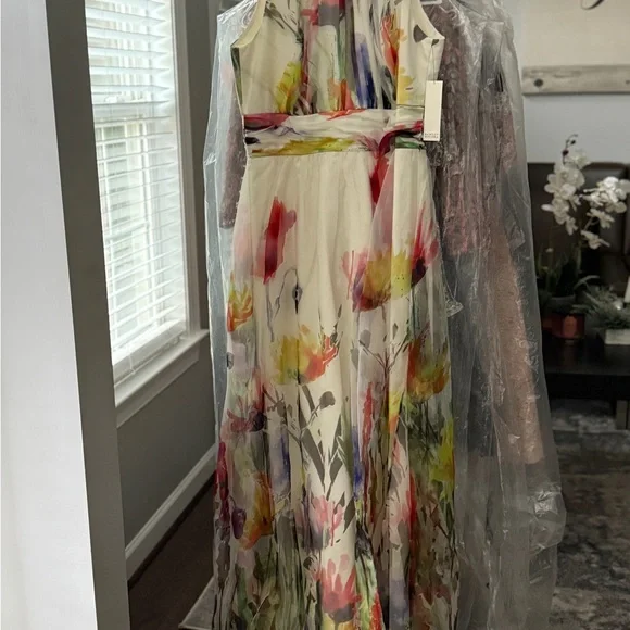 Badgley Mischka White Floral Maxi Dress